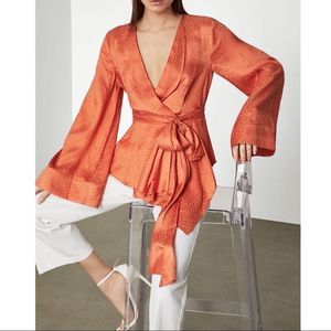 BCBGMAXAZRIA Dotted Satin Wrap Top